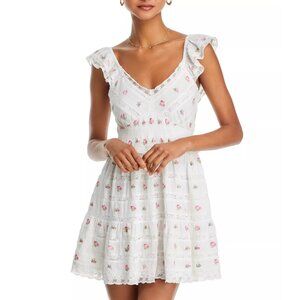 LoveShackFancy Finny Dress Embroidered Floral White Mini Dress, Size Small